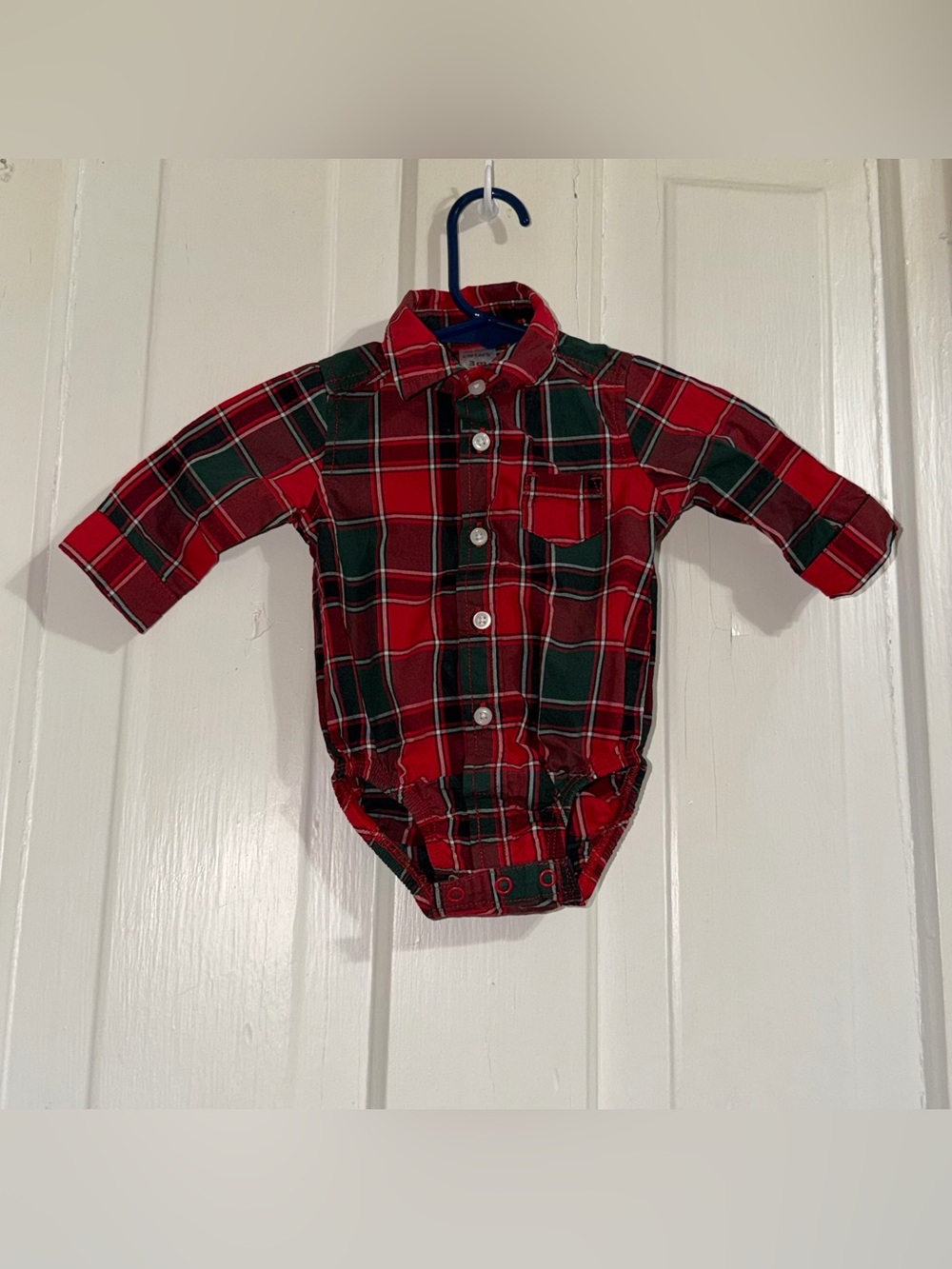 Boys infant 3 month Plaid shirt Red and Green Button-Up One-Piece